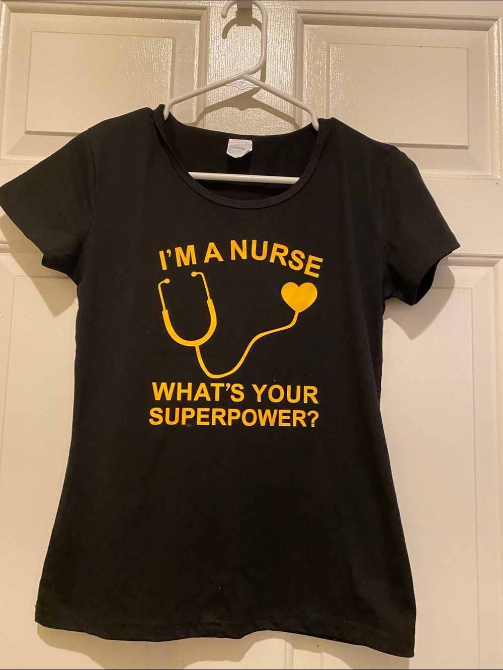 Black Nurse Graphic Tee with Yellow Print